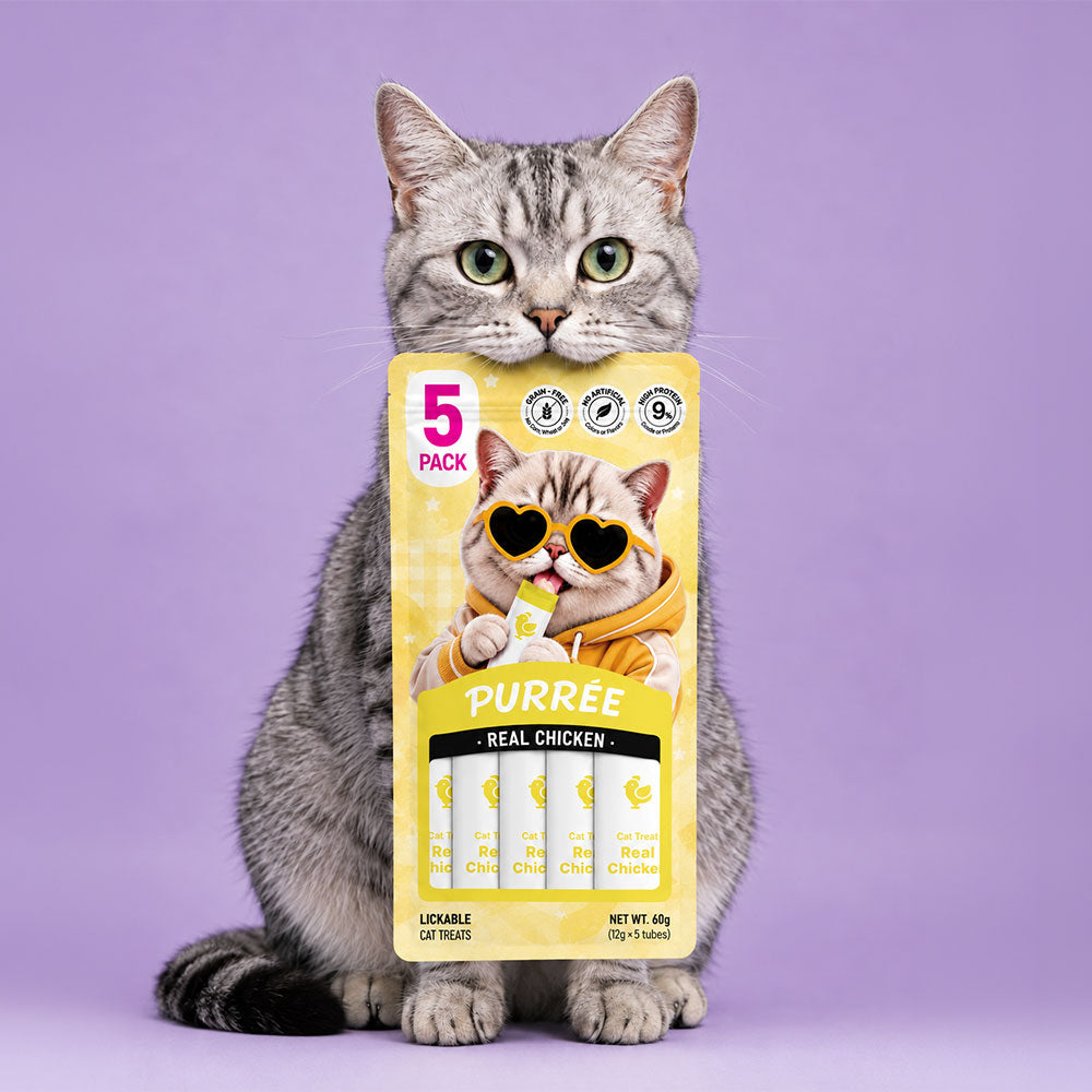 PURRÉE Real Chicken Lickable Purée Cat Treats, 2.1 oz (5 × 12 g Tubes)