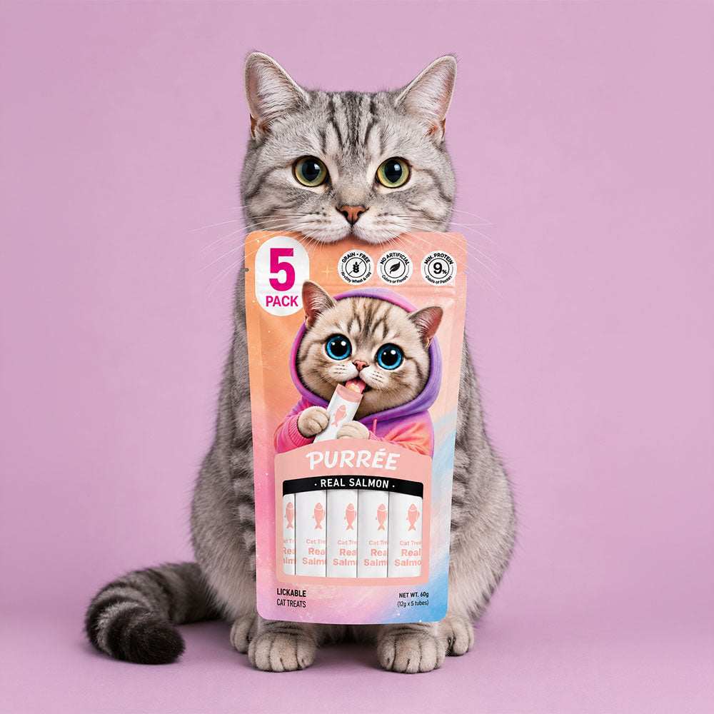 PURRÉE Real Salmon Lickable Purée Cat Treats, 2.1 oz (5 × 12 g Tubes)
