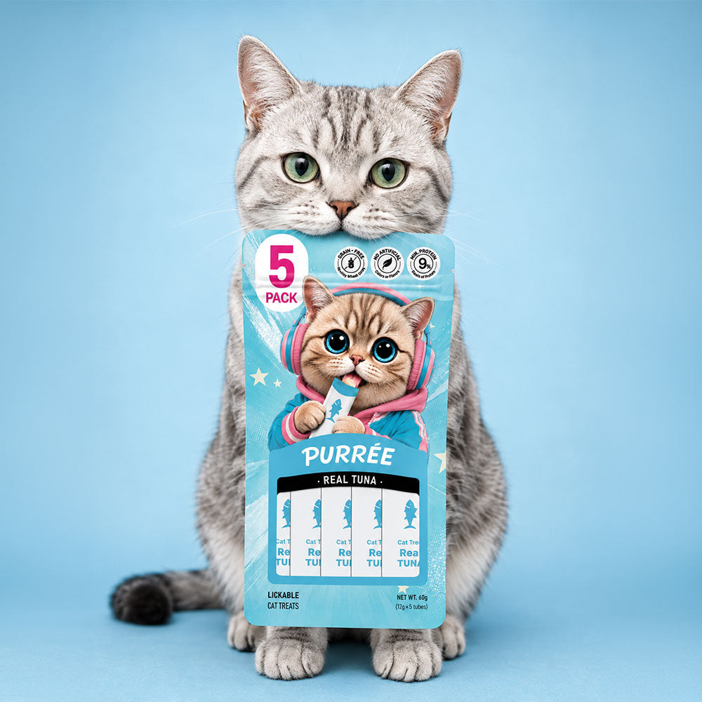 PURRÉE Real Tuna Lickable Purée Cat Treats, 2.1 oz (5 × 12 g Tubes)